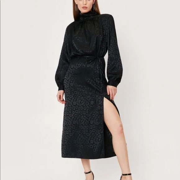 knee length dresses for ladies Layla Satin Print High Neck Midi Dress main image 0